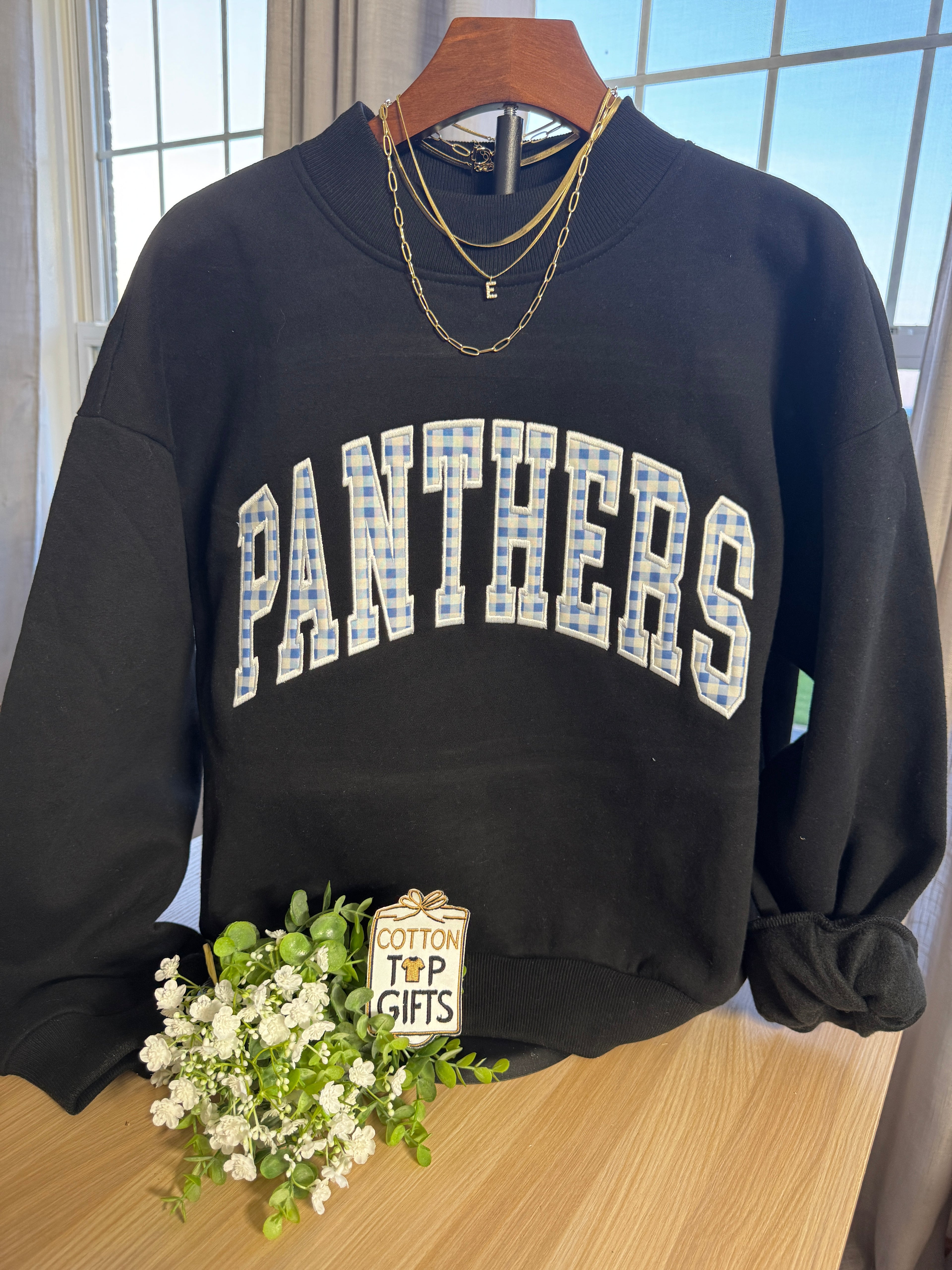 Panthers gingham appliqué mock neck
