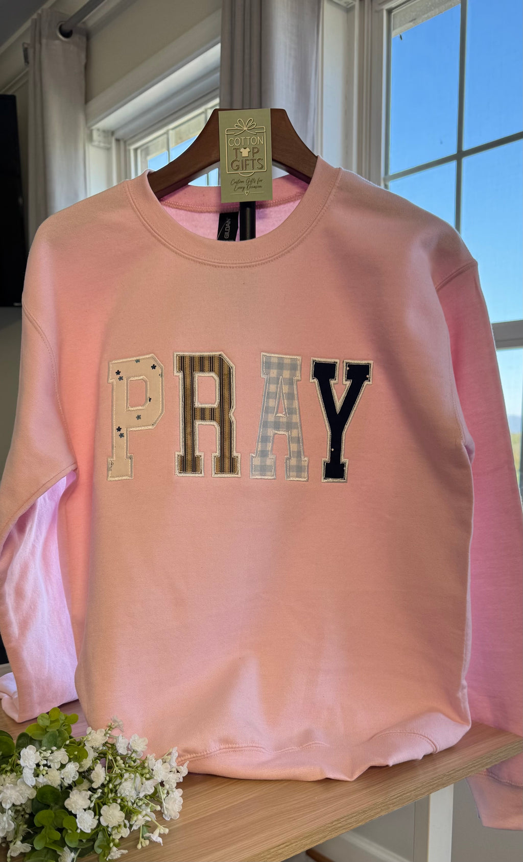 PRAY Appliqué Embroidered Sweatshirt | Christian Faith Sweatshirt